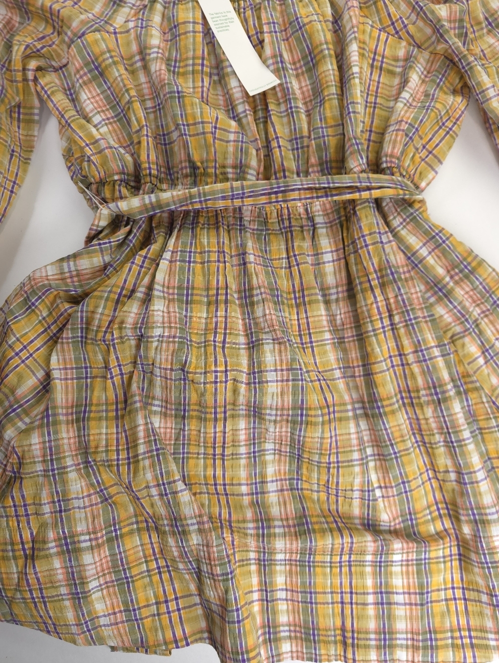 New Tanya Taylor Gorgeous Yellow Plaid Belted Waist Dress Sz 22 - Picture 14 of 15